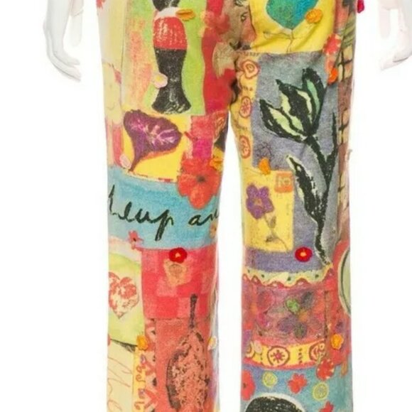 MOSCHINO Italian 42 Jeans Linen Pants Crochet Detail Multicolor M USA Sz 8 30 - Picture 7 of 13